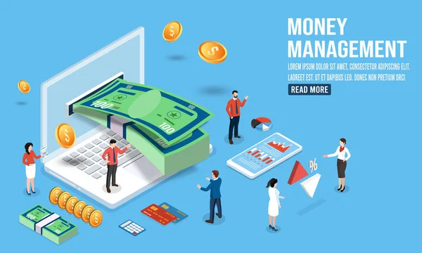 Isometric Money Management Concept Return Investment Income Growth Long Term — Stockvektor