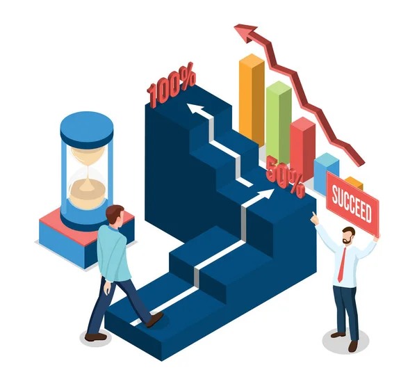 Isometric Business Strategy Concept Office Workers Process Business Strategy Financial — Stockvector