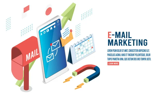 Isometric Mail Marketing Concept Email Inbox Electronic Communication Marketing Research — Stok Vektör