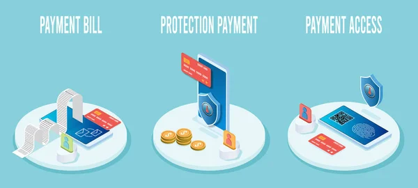 Isometric Online Payment Mobile Phone Concept Digital Bill Mobile Internet — Stockvector