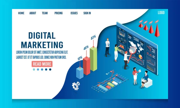 Isometric Digital Marketing Concept Business Social Media Marketing Mobile Advertising — 图库矢量图片