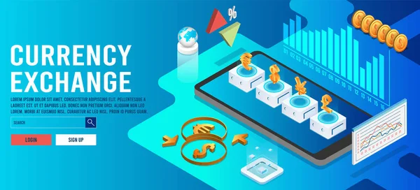 Isometric Digital Currency Exchange Concept Business Technology Mobile Phone Business — Archivo Imágenes Vectoriales