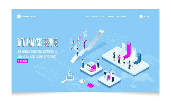 Modern Isometric Design Concept Data Analysis Services Business People Team — Vetor de Stock