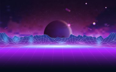 Geleceğin dijital teknolojisi metaverse, renkli arka plan kavramı. Vektör illüstrasyonu E10