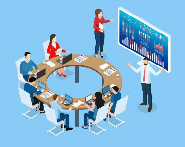 3D isometric Teamwork Creative solutions concept with people working or study for Business startup, Data Analysis, Business Statistic, Management. Vector illustration eps10