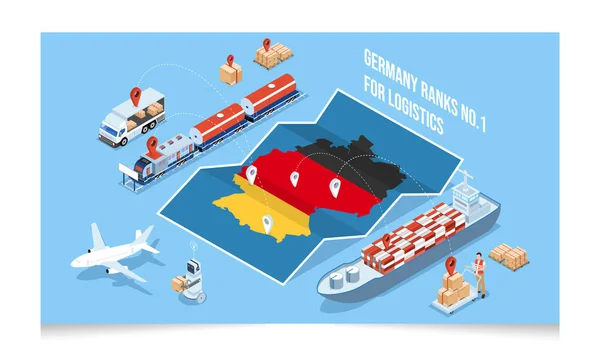 Concept Logistique Isométrique Allemagne Avec Logistique Globale Logistique Entrepôt Logistique — Image vectorielle