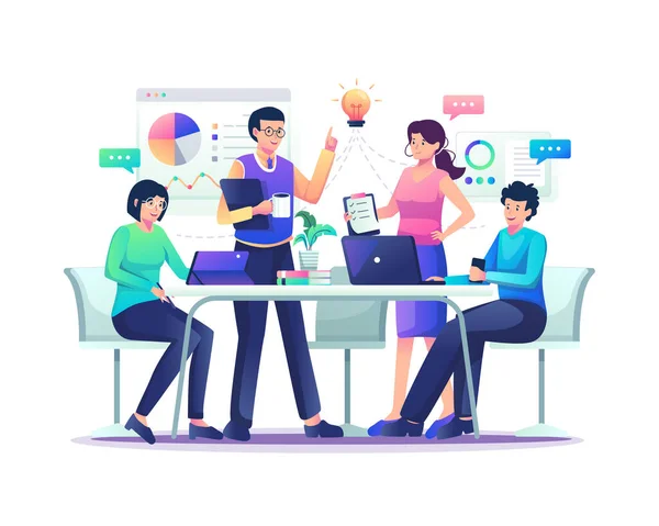 Pessoas Que Trabalham Uma Reunião Mesa Escritório Espaço Compartilhado Working — Vetor de Stock
