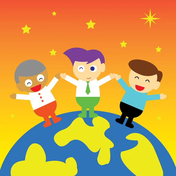 Businesspeople standing on the planet — Stock Vector