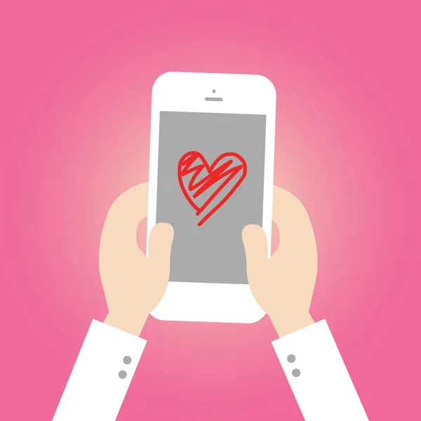 Mobile phone with heart — Stock Vector