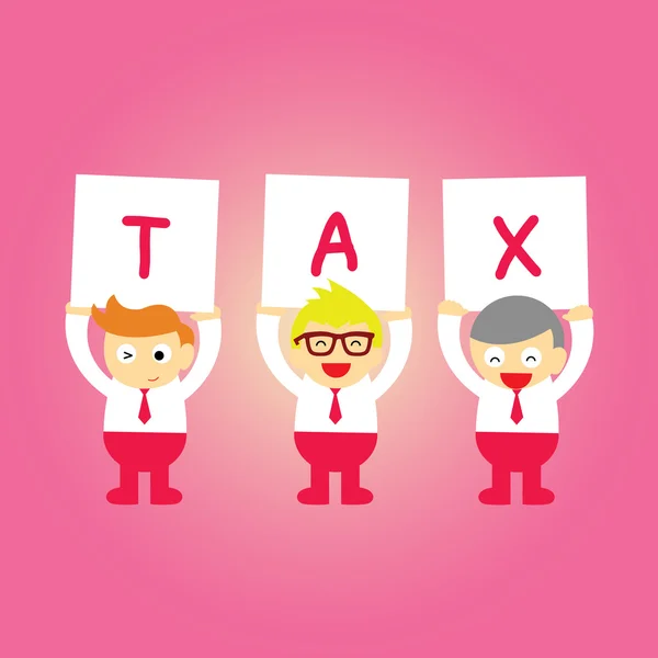 Podnikatel karikaturu s slovo daň — Stockový vektor