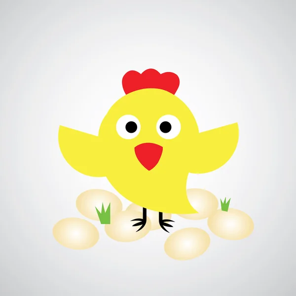 Gallina de dibujos animados con huevos — Vector de stock