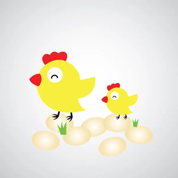 Gallina de dibujos animados con huevos — Vector de stock