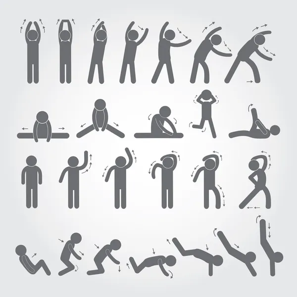 Cuerpo ejercicio palo figura icono — Vector de stock