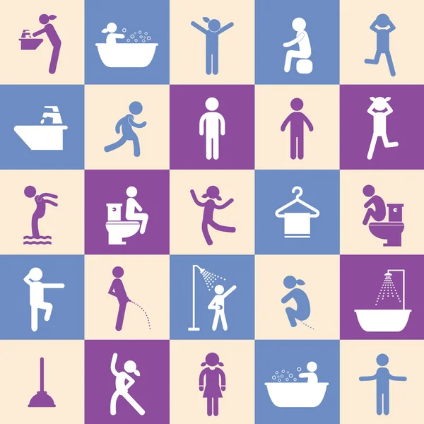 Azione persone e icone di igiene impostato — Vettoriale Stock
