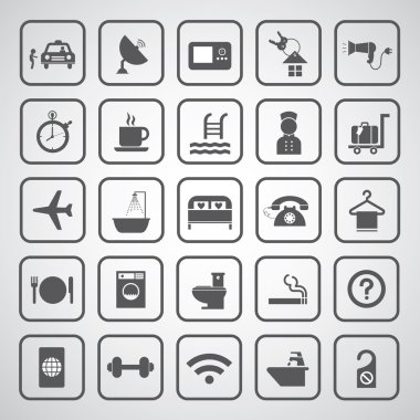 otel ve seyahat etmek simge seti