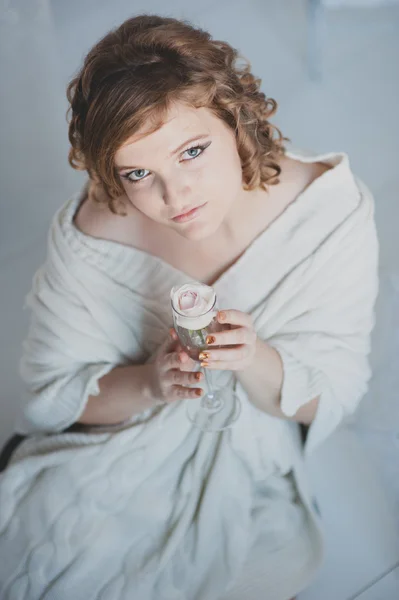 Portrait beautiful girl in a white sweater — Stock Photo, Image