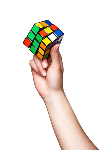 Hand holding color cube — Stock Photo, Image