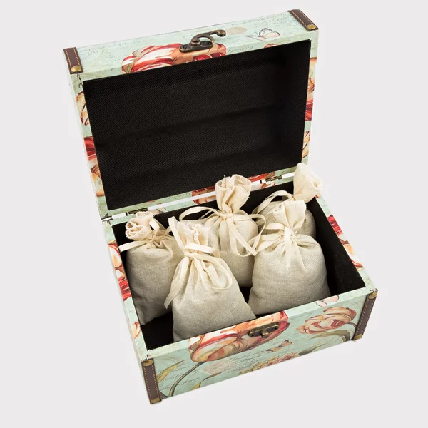 Gift box with textile pouches — Stock Photo, Image