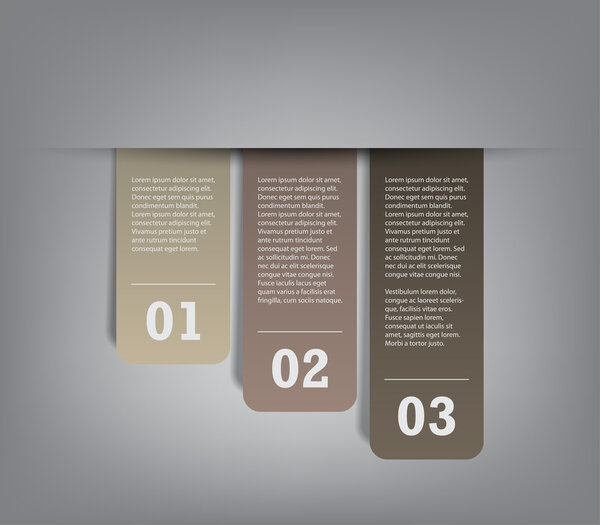 Шаблон трех бумажных баннеров для представления шага
