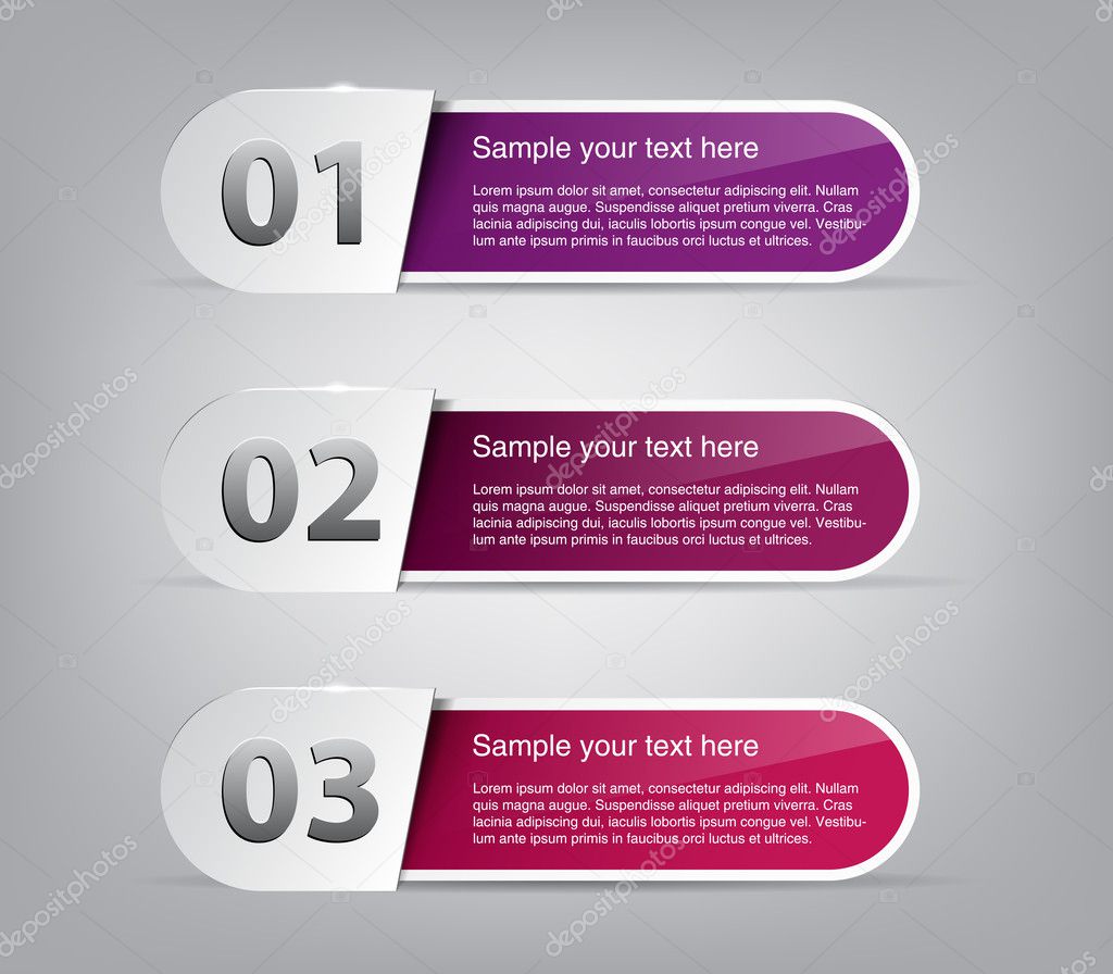 Three paper banners template for step presentation