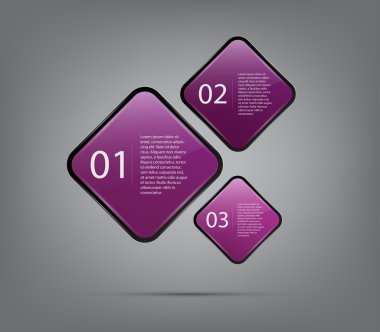 Adım tanıtımı için üç yuvarlak ve renkli kare afiş