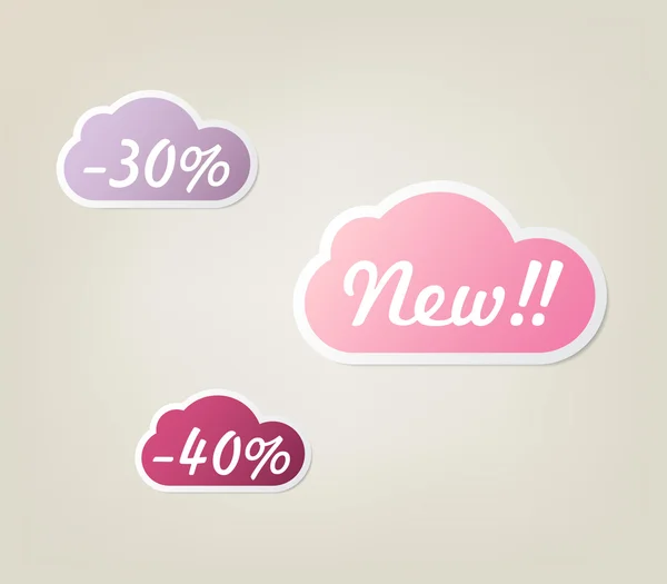 Drie vector stickers promo wolken — Stockvector