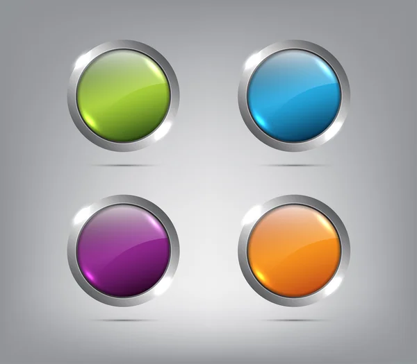 Set of four modern colorful icons with metallic ring — Stock Vector