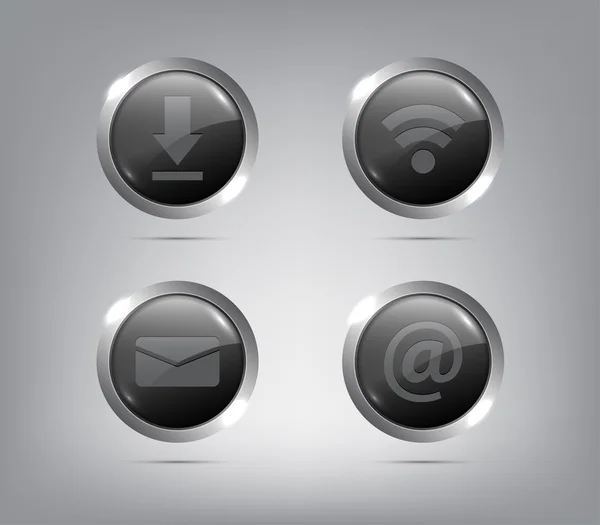 Set di icone moderne nere con anello metallico — Vettoriale Stock