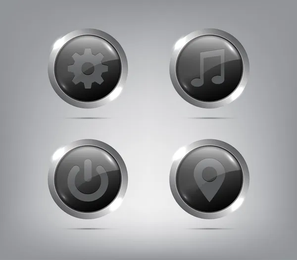 Conjunto de ícones modernos pretos com anel metálico — Vetor de Stock
