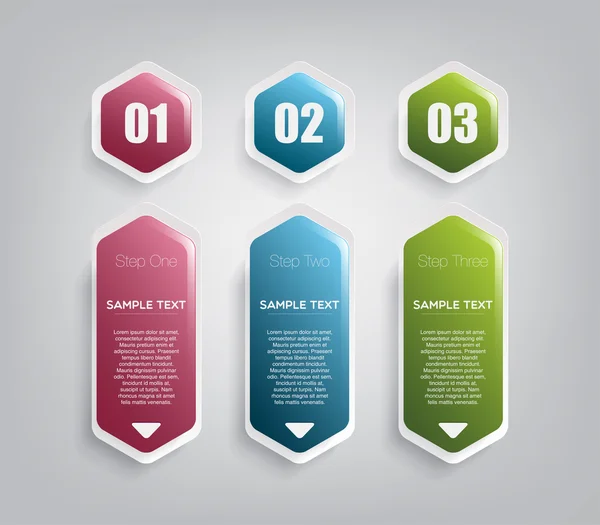 Drie kleurrijke banners sjabloon voor stap presentatie — Stockvector