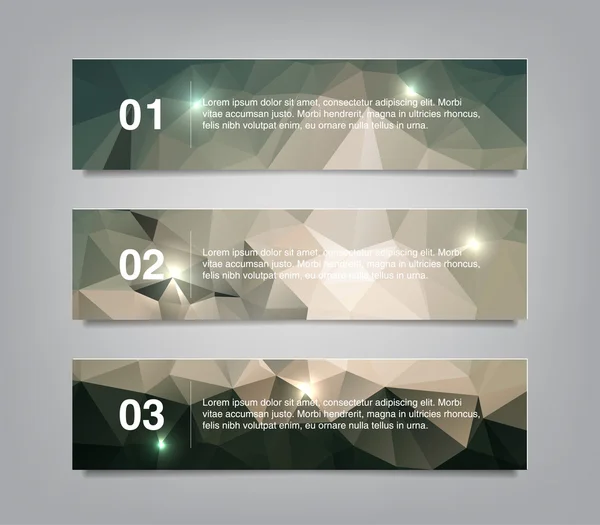 A set of three modern vector banners with polygonal background — Stock Vector