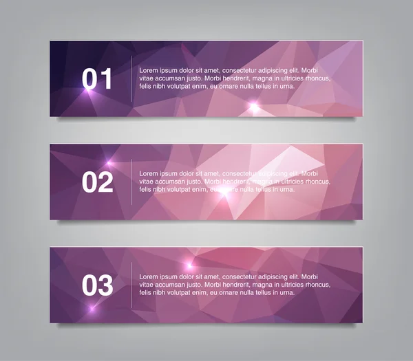 A set of three modern vector banners with polygonal background — Stock Vector