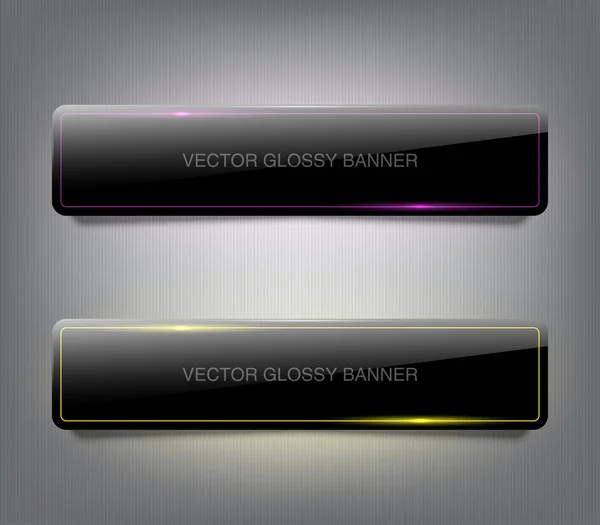Vector glossy black banners with glowing lines — Stock Vector