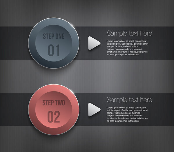 Два современных шаблона пластиковых баннеров для демонстрации шага с темным фоном могут быть использованы для инфографики или компоновки рабочего процесса
