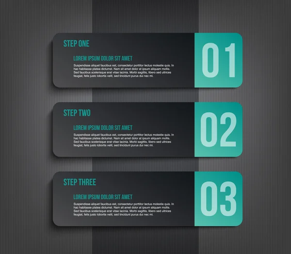 Drie moderne papier banners sjabloon voor stap presentatie met donkere achtergrond kan worden gebruikt voor infographics of workflow lay-out — Stockvector