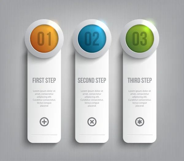 Vector paper step banners with silver round buttons — Stock Vector