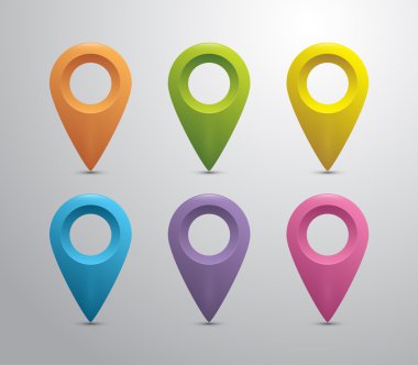 altı modern renkli harita işaretçi kümesi