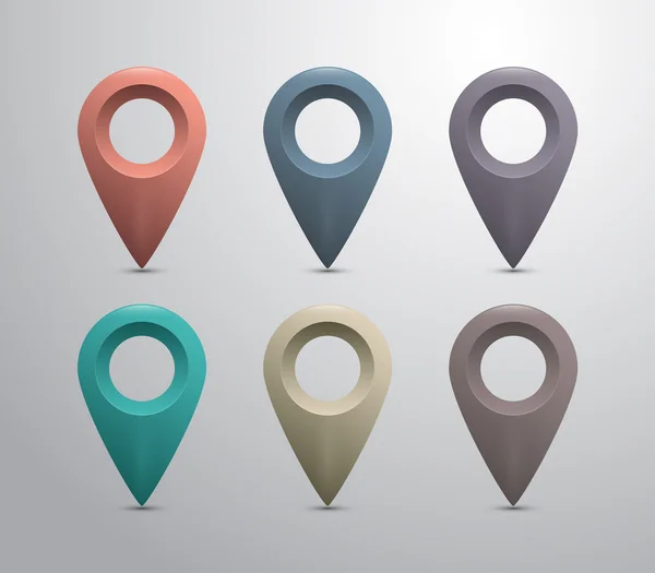 Una serie di sei moderni puntatori mappa colorata — Vettoriale Stock