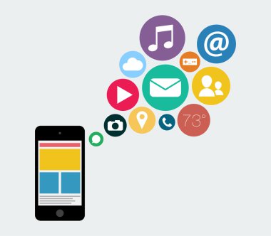 düz tasarım smartphone aygıt simgesini uygulamalar öğelerini çizim ile