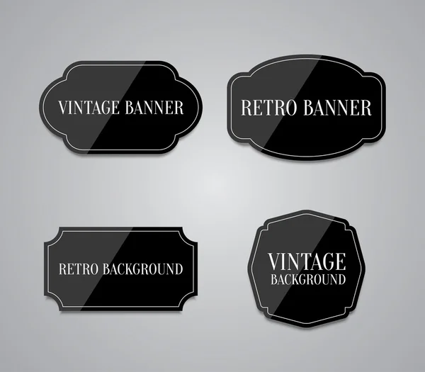 Etiquetas brilhantes pretas com retro, design de estilo vintage — Vetor de Stock