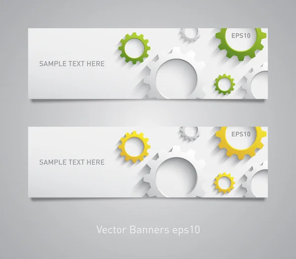 Papier banners met kunststof versnellingen — Stockvector