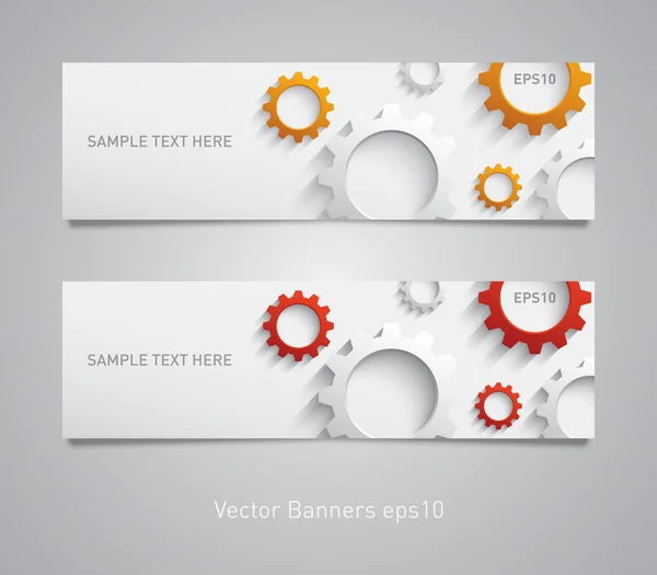 Papier banners met kunststof versnellingen — Stockvector