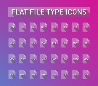 Set of file type extension icons clipart