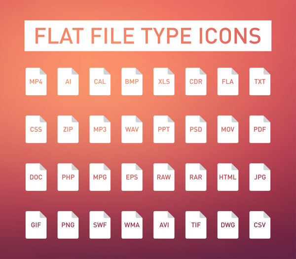 Set of file type extension icons