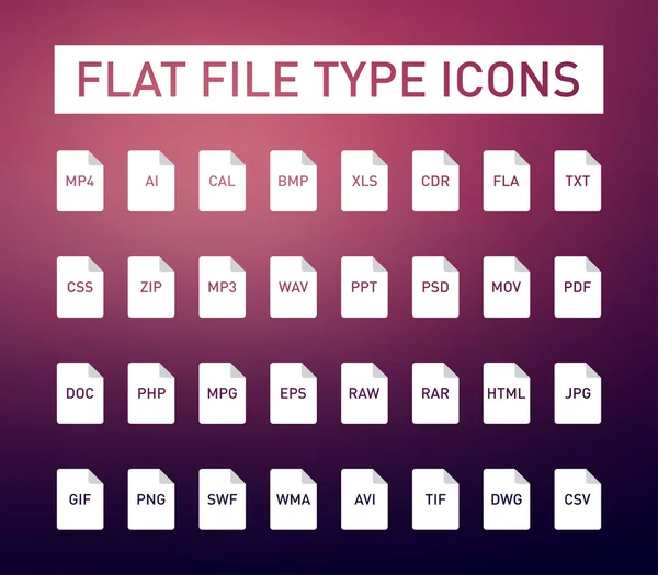 Set dari tipe berkas ekstensi ikon - Stok Vektor