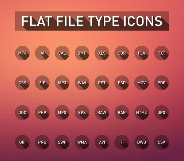 Set of vector file type extension icons with flat design style — Stock Vector