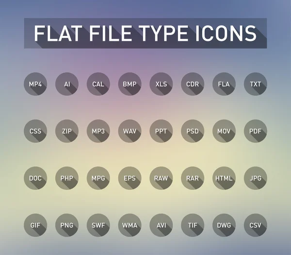 Set of vector file type extension icons with flat design style — Stock Vector