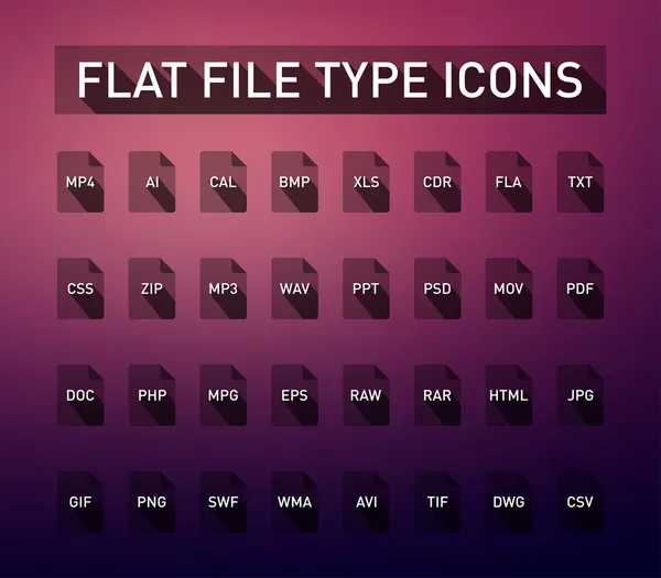 Ensemble d'icônes d'extension de type de fichier vectoriel avec un style de conception plat — Image vectorielle