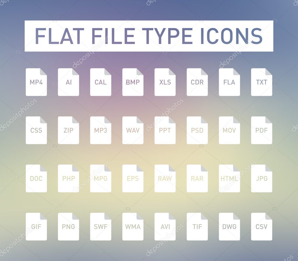 Set of file type extension icons