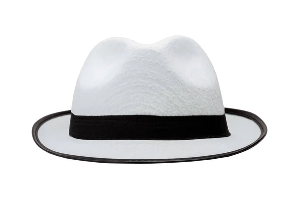 Simple Classic Black White Fedora Hat Object Isolated White Front — Stock Photo, Image